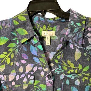 D & Co Button Up Shirt Multicolor Leaf Print Long Sleeve Large Denim Co Roll Tab